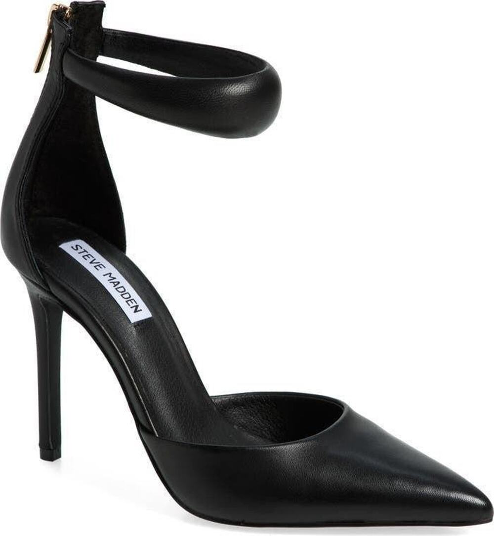 Steve Madden Vionnet Black Leather Pointed Toe Ankle Strap Stiletto Pumps 9.5